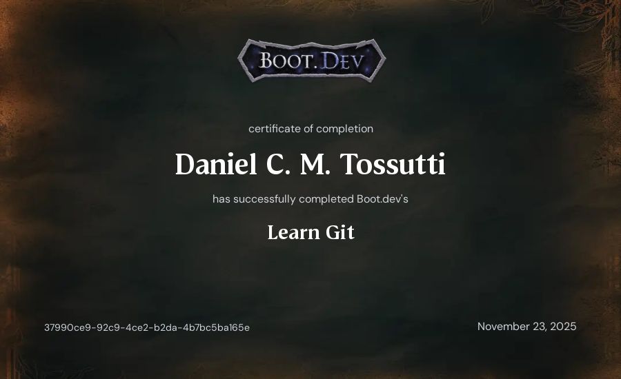 Daniel C. M. Tossutti's Boot.dev Learn Git certificate