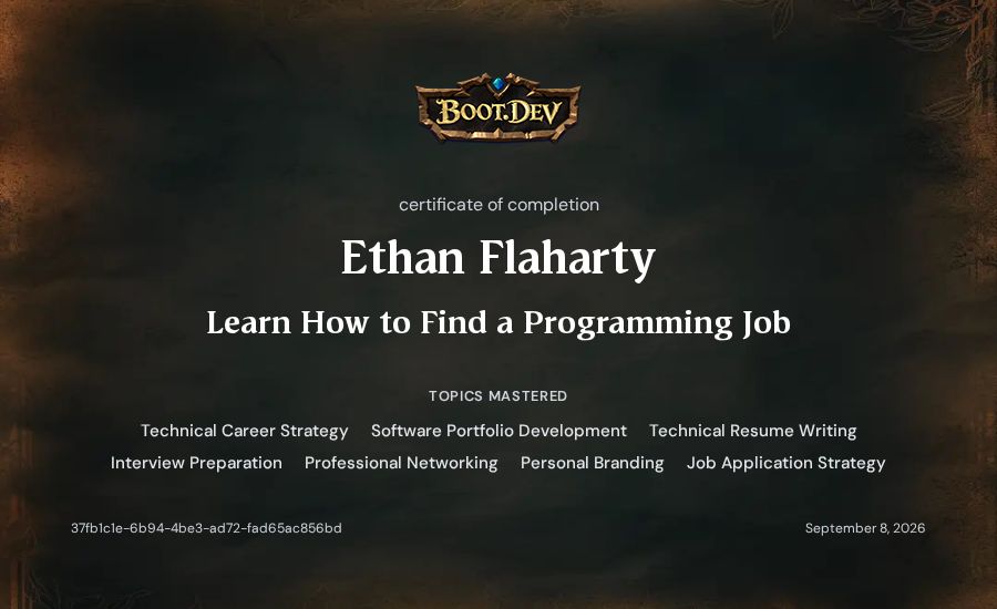 Ethan Flaharty's Boot.dev Learn How to Find a Programming Job certificate