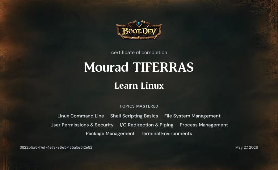 Mourad TIFERRAS's Boot.dev Learn Linux certificate