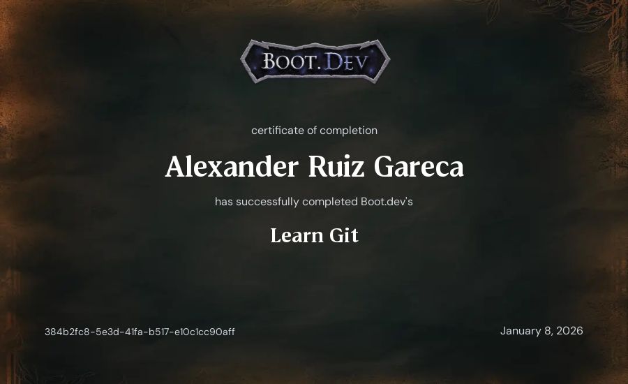 Alexander Ruiz Gareca's Boot.dev Learn Git certificate