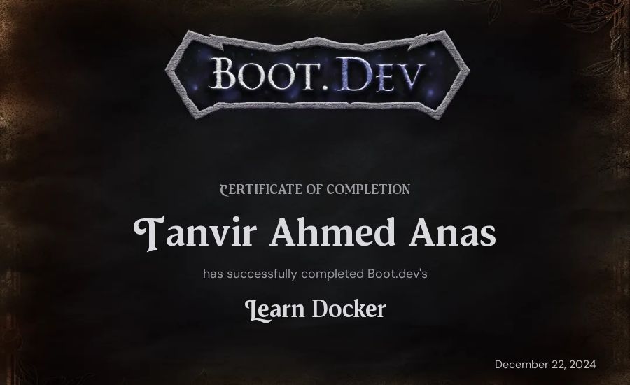 Tanvir Ahmed Anas's Boot.dev Learn Docker certificate