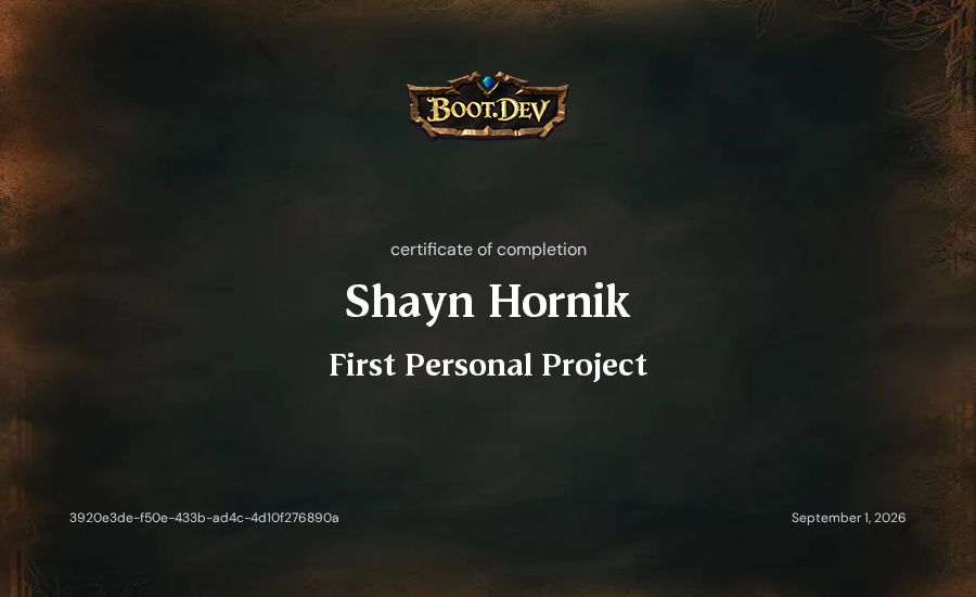 Shayn Hornik's Boot.dev First Personal Project certificate