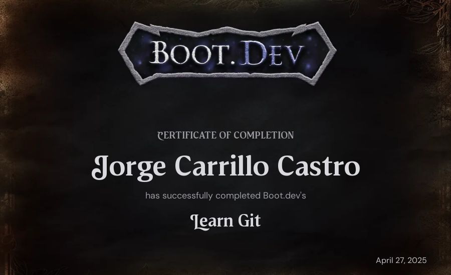 Jorge  Carrillo Castro's Boot.dev Learn Git certificate