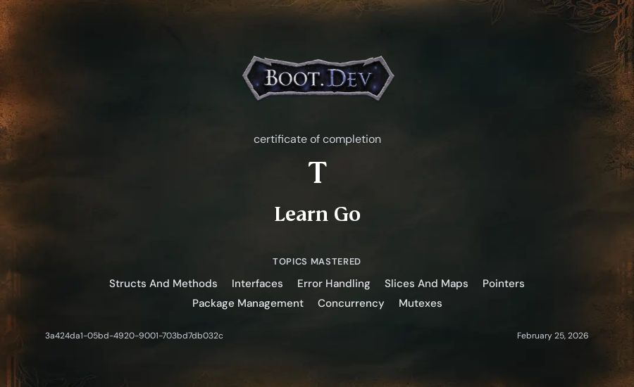 T's Boot.dev Learn Go certificate