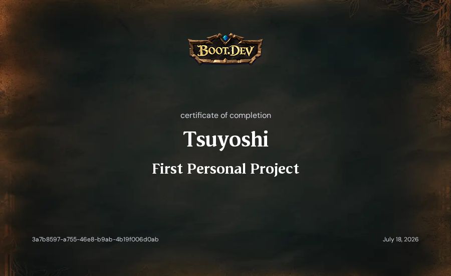 Tsuyoshi's Boot.dev First Personal Project certificate