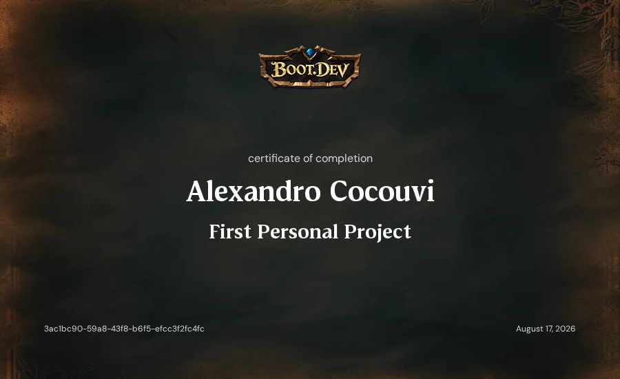 Alexandro Cocouvi's Boot.dev First Personal Project certificate
