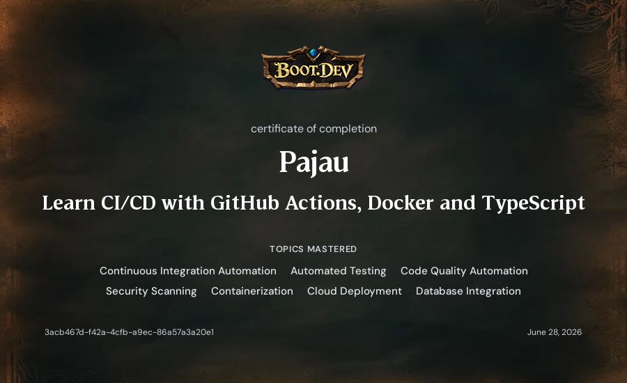 Pajau's Boot.dev Learn CI/CD with GitHub Actions, Docker and TypeScript certificate