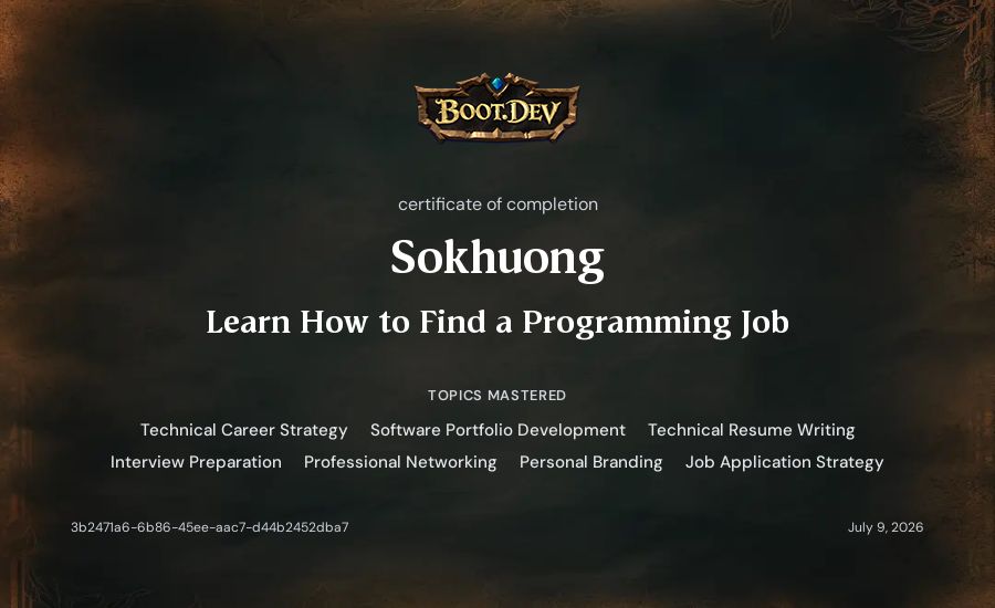 Sokhuong's Boot.dev Learn How to Find a Programming Job certificate