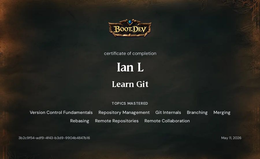 Ian L's Boot.dev Learn Git certificate