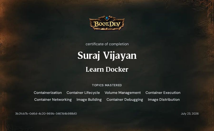 Suraj Vijayan's Boot.dev Learn Docker certificate