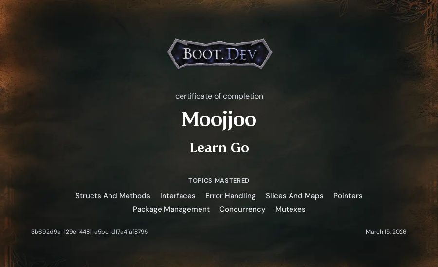 Moojjoo's Boot.dev Learn Go certificate