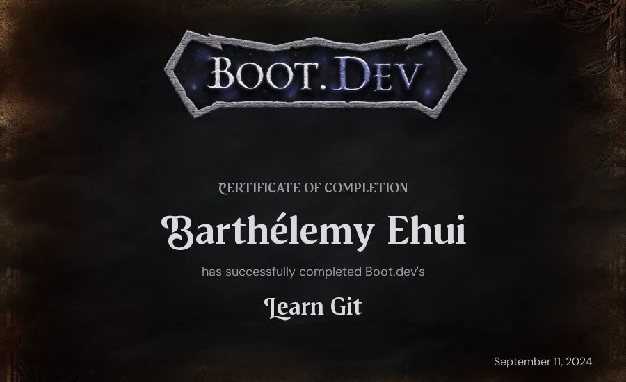 Barthélemy Ehui's Boot.dev Learn Git certificate