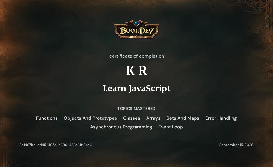 K R's Boot.dev Learn JavaScript certificate