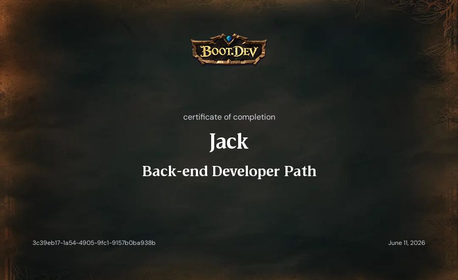 Jack's Boot.dev Back-end Developer Path certificate