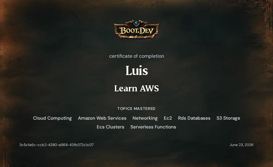 Luis's Boot.dev Learn AWS certificate