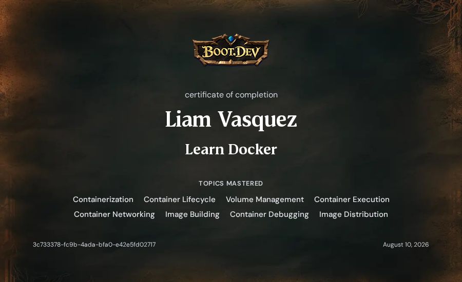 Liam Vasquez's Boot.dev Learn Docker certificate