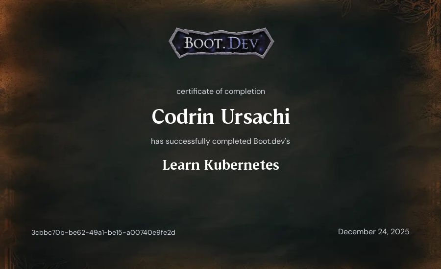 Codrin Ursachi's Boot.dev Learn Kubernetes certificate