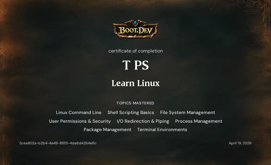 T PS's Boot.dev Learn Linux certificate