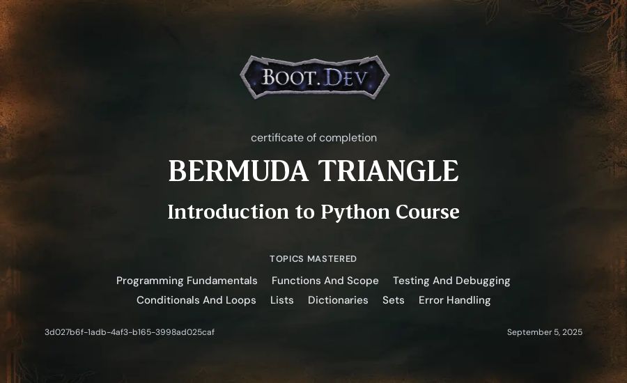 Artur Nurullin's Boot.dev Introduction to Python Course certificate