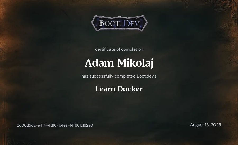 Adam Mikolaj's Boot.dev Learn Docker certificate