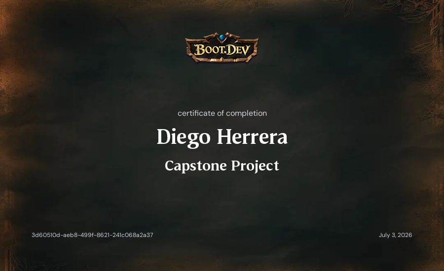 Diego Herrera's Boot.dev Capstone Project certificate