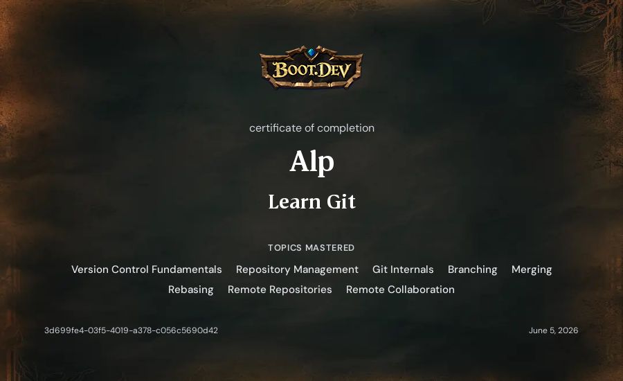Alp's Boot.dev Learn Git certificate