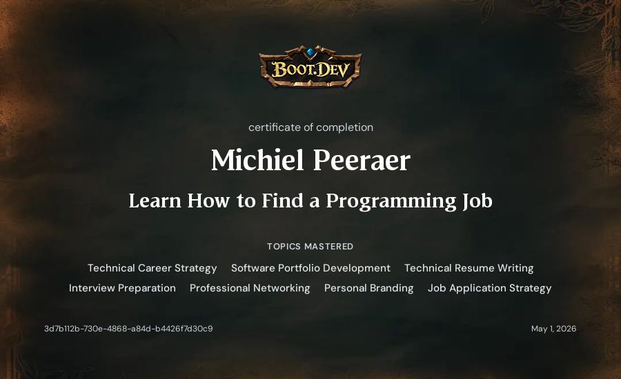 Michiel Peeraer's Boot.dev Learn How to Find a Programming Job certificate
