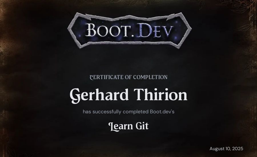Gerhard Thirion's Boot.dev Learn Git certificate