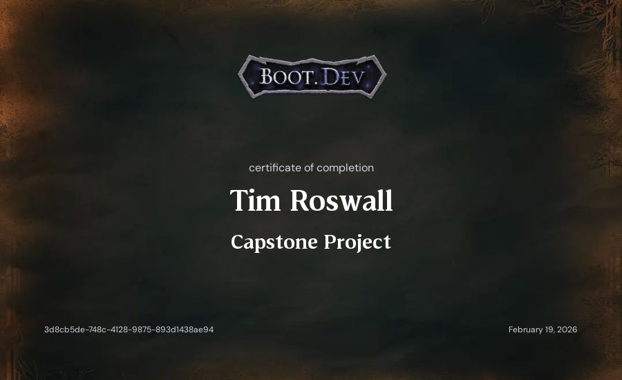Tim Roswall's Boot.dev Capstone Project certificate