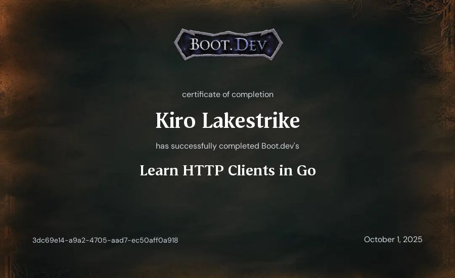 Pascal Klodel's Boot.dev Learn HTTP Clients in Go certificate