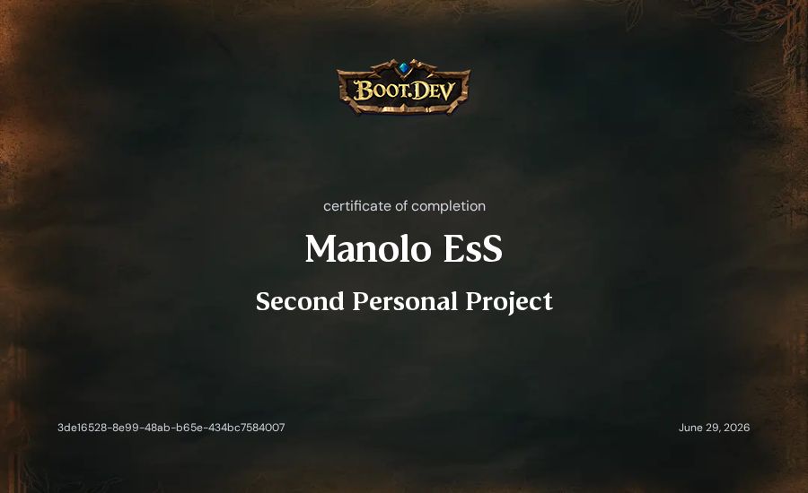 Manolo EsS's Boot.dev Second Personal Project certificate