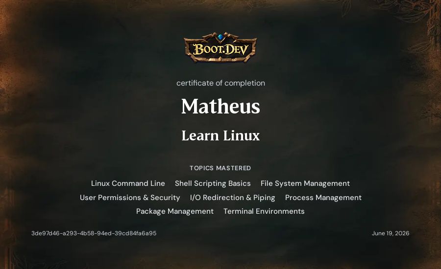 Matheus's Boot.dev Learn Linux certificate