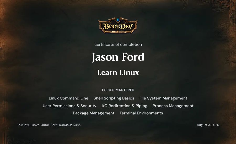 Jason Ford's Boot.dev Learn Linux certificate
