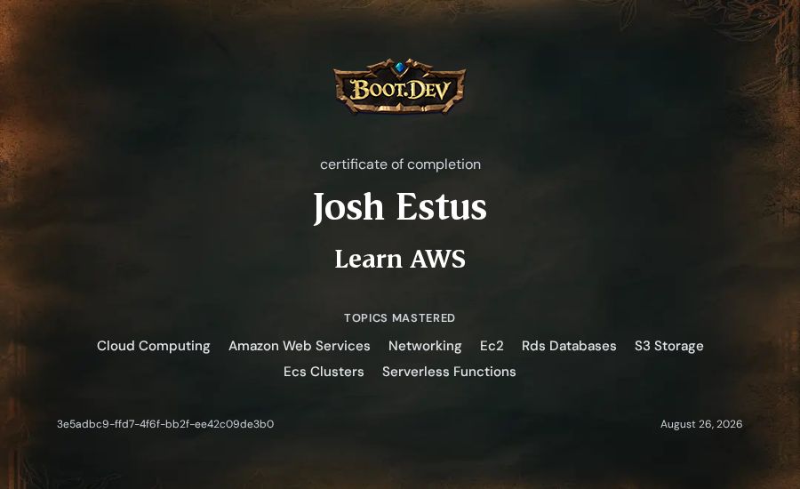 Josh Estus's Boot.dev Learn AWS certificate