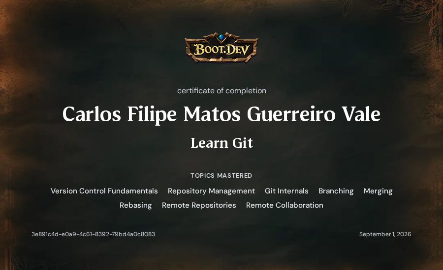 Carlos Valente's Boot.dev Learn Git certificate