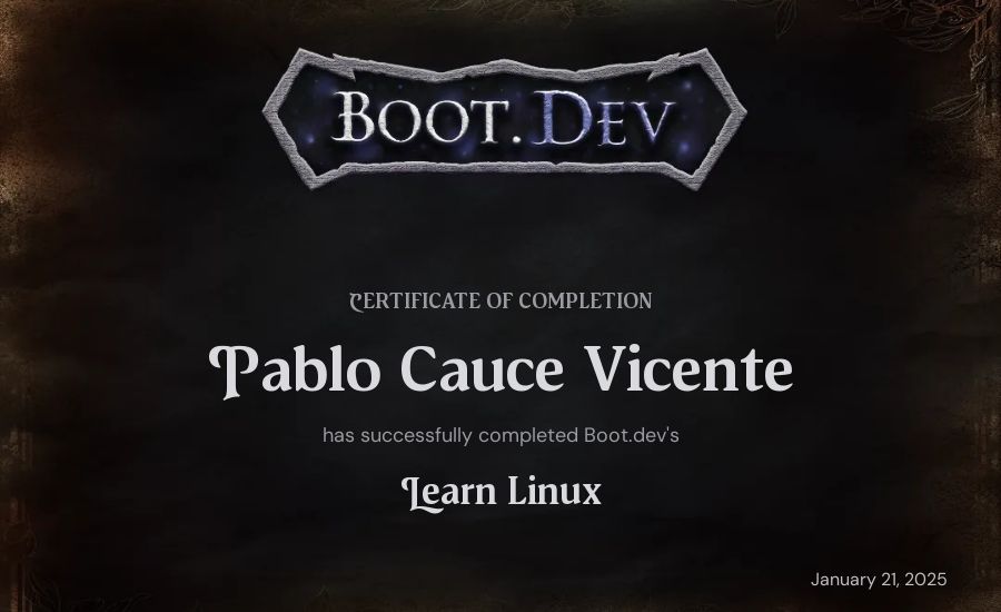 Pablo Cauce Vicente's Boot.dev Learn Linux certificate