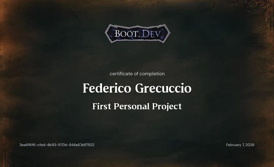 Federico Grecuccio's Boot.dev First Personal Project certificate
