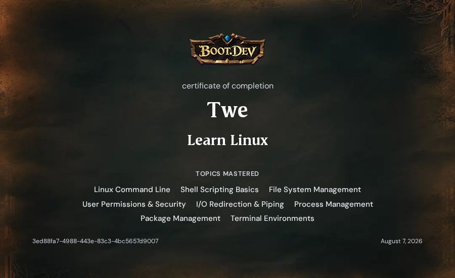 Twe's Boot.dev Learn Linux certificate