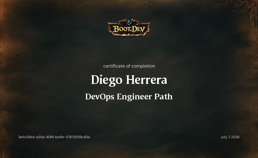 Diego Herrera's Boot.dev DevOps Engineer Path certificate
