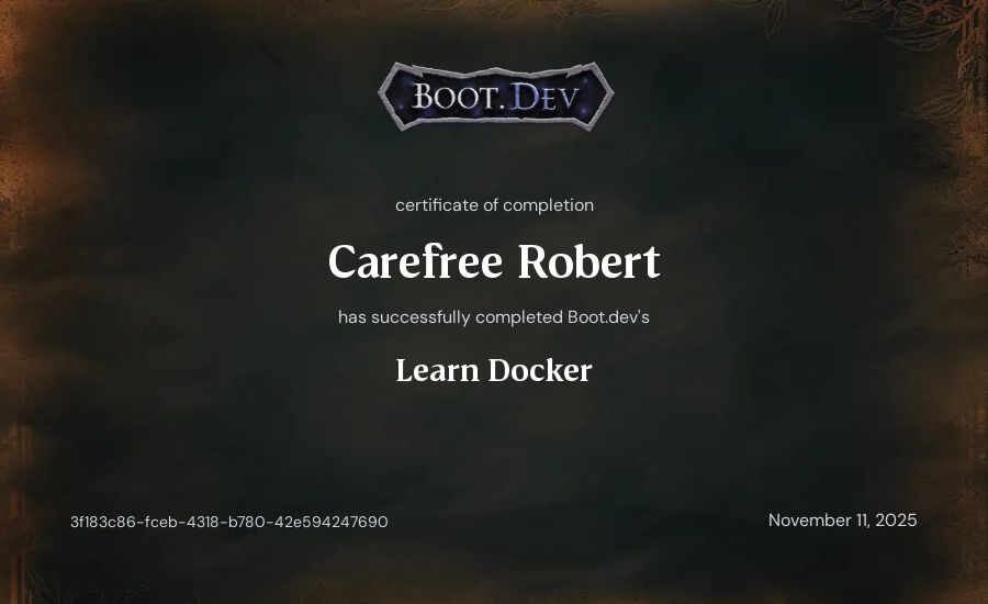 Carefree Robert's Boot.dev Learn Docker certificate