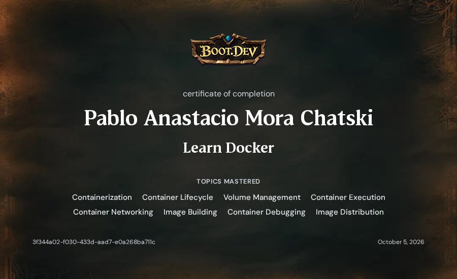Pablo Anastacio Mora Chatski's Boot.dev Learn Docker certificate