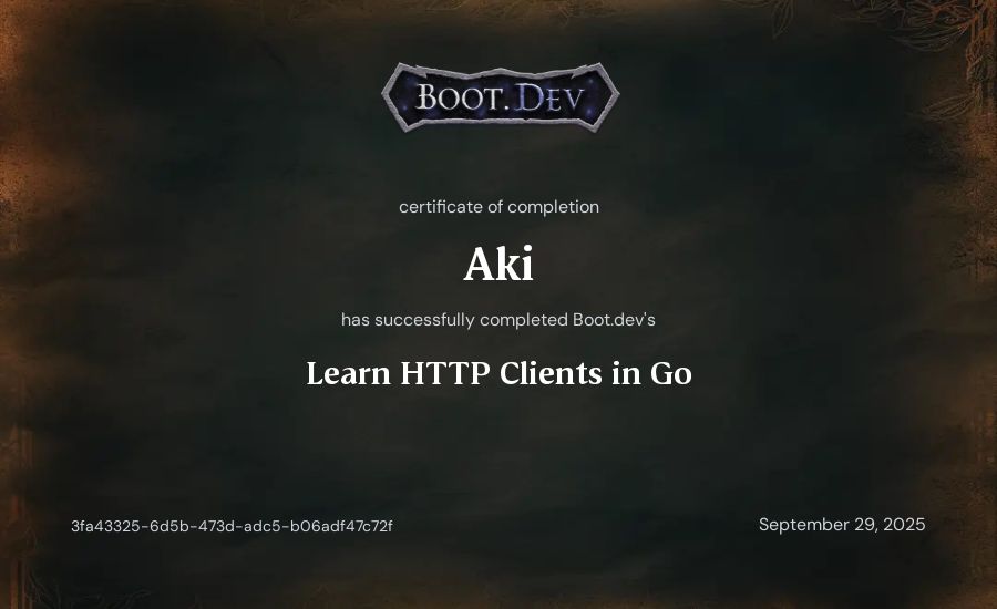 vgll's Boot.dev Learn HTTP Clients in Go certificate
