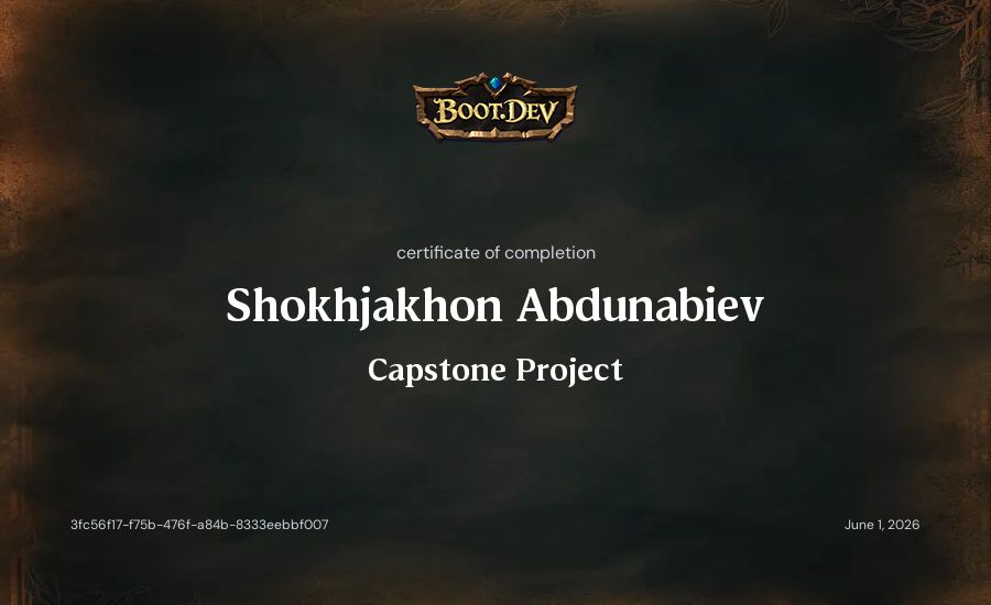 Shokhjakhon Abdunabiev's Boot.dev Capstone Project certificate