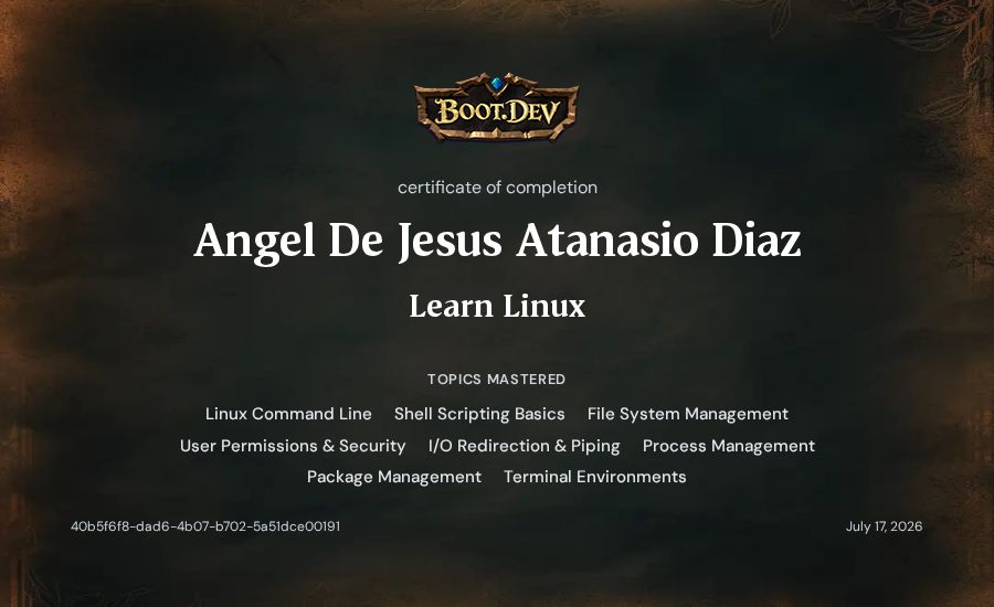 Angel De Jesus Atanasio Diaz's Boot.dev Learn Linux certificate
