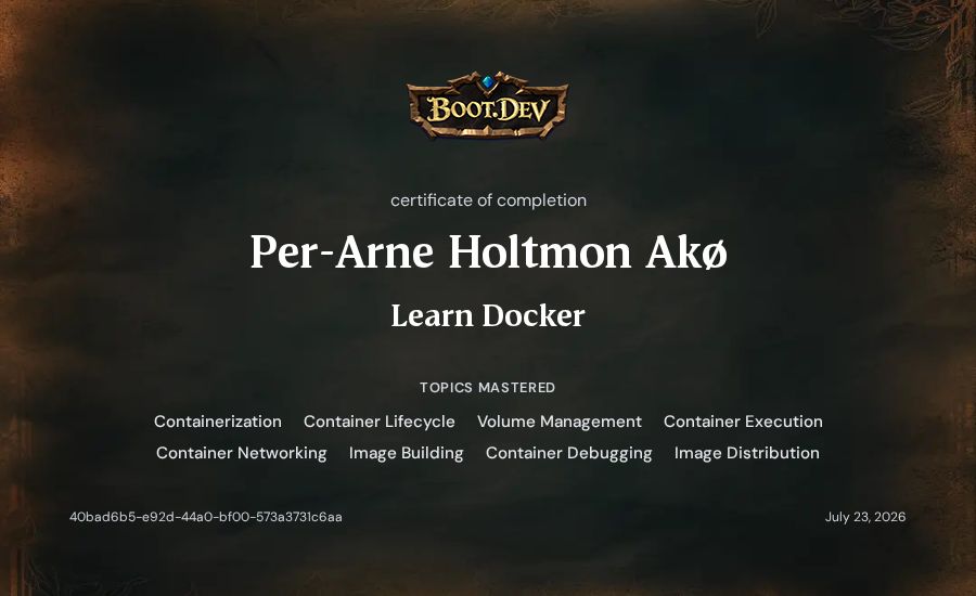 Per-Arne Holtmon Akø's Boot.dev Learn Docker certificate