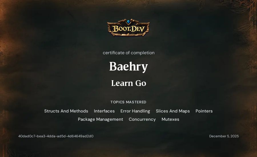 Baehry's Boot.dev Learn Go certificate