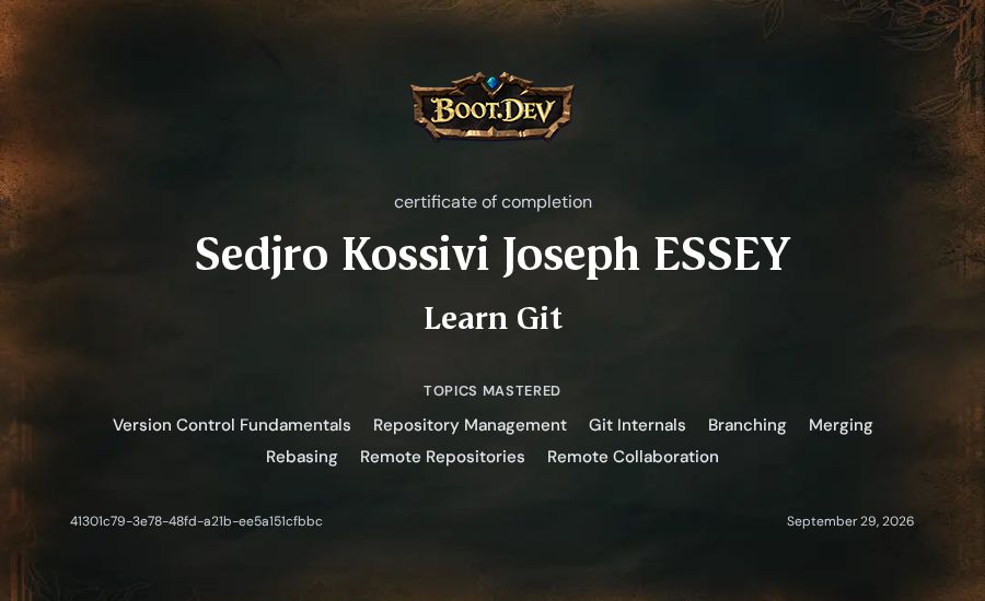 Sedjro Kossivi Joseph ESSEY's Boot.dev Learn Git certificate