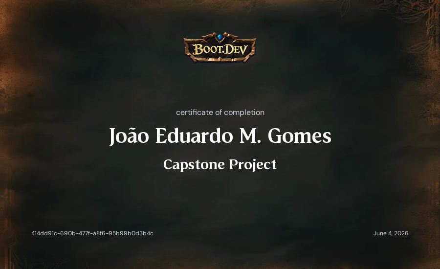 João Eduardo M. Gomes's Boot.dev Capstone Project certificate