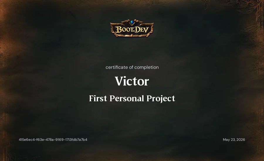 Victor's Boot.dev First Personal Project certificate