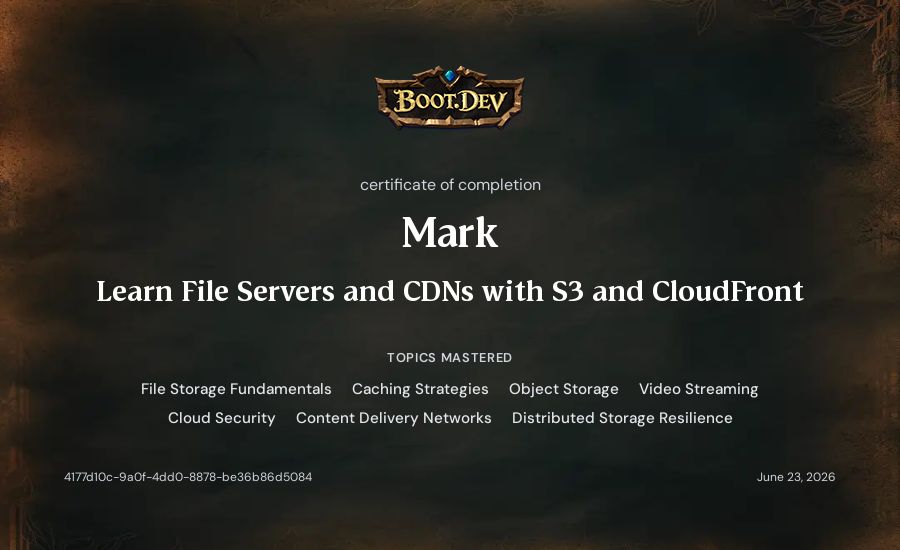 Mark's Boot.dev Learn File Servers and CDNs with S3 and CloudFront certificate